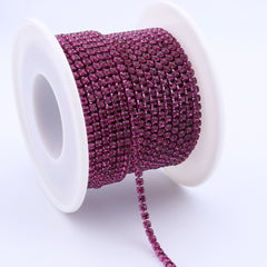 Fuchsia Glass Rhinestones Close Cup Chain -1 Row Fuchsia Base WholesaleRhinestone