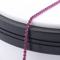 Fuchsia Glass Rhinestones Close Cup Chain -1 Row Fuchsia Base WholesaleRhinestone