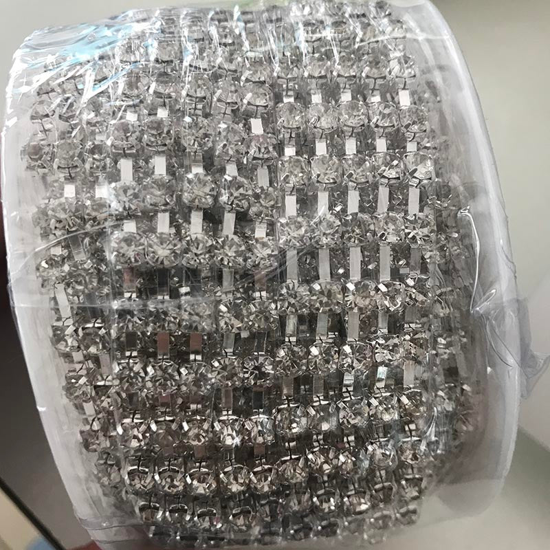 5 Yards Crystal Rhinestones Sparse Cup Chain - 5 Rows Silver Base WholesaleRhinestone
