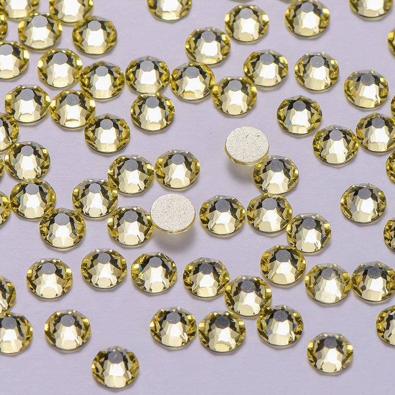 Light Yellow Glass Flat Back Glue-On Rhinestones 16 Cut Facets In Bulk WholesaleRhinestone