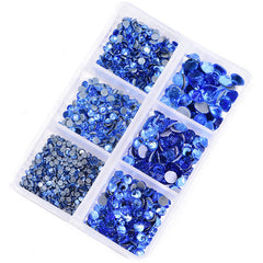 Mixed Sizes 6 Grid Box Light Blue Glass HotFix Rhinestones For Clothing DIY WholesaleRhinestone