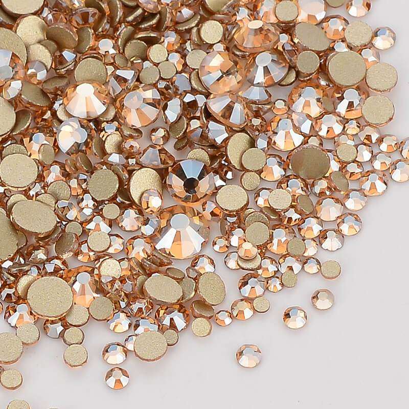 Mixed Sizes Golden Shadow Glass FlatBack Rhinestones For Nail Art