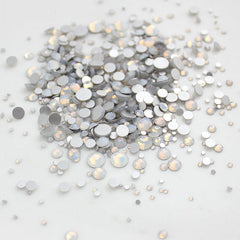 Mixed Sizes White Opal Glass FlatBack Rhinestones For Nail Art Silver Back WholesaleRhinestone
