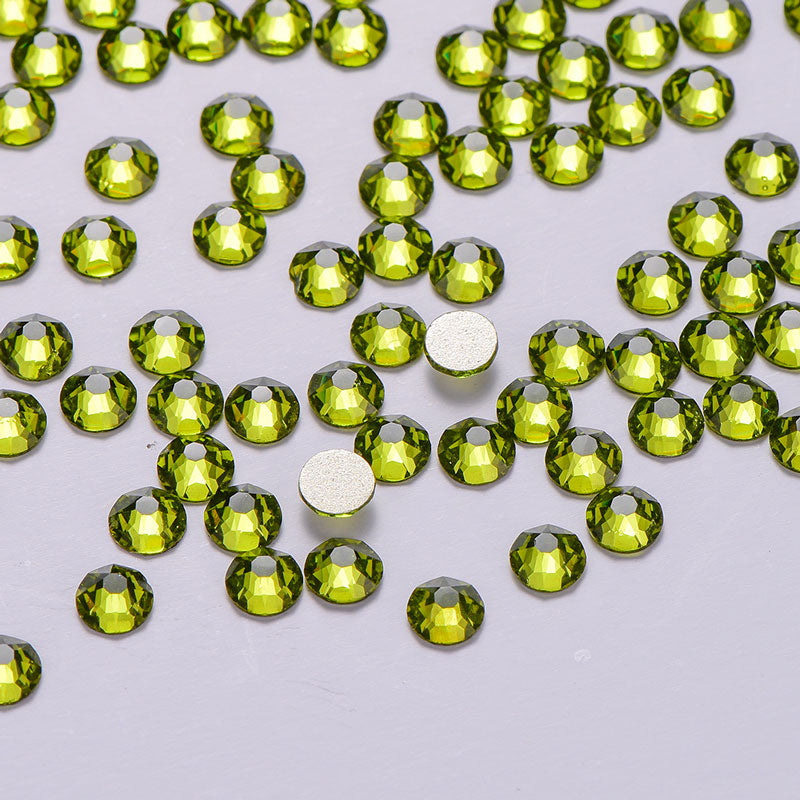 Olive Green Glass Flat Back Glue-On Rhinestones 16 Cut Facets In Bulk WholesaleRhinestone
