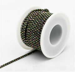 Rainbow Glass Rhinestones Close Cup Chain - 1 Row Rainbow Base WholesaleRhinestone
