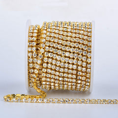 Crystal Glass Rhinestones Close Cup Chain - 1 Row Gold Base WholesaleRhinestone