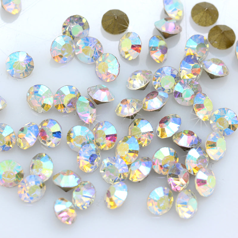 Crystal AB Glass Point Back Glue-on Rhinestones Round shape WholesaleRhinestone