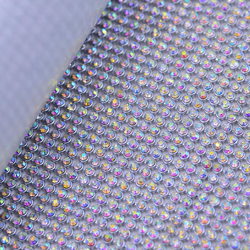 Crystal AB Hot-Fix Rhinestone Mesh Sheet Aluminum Metal Trim WholesaleRhinestone