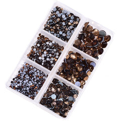 Mixed Sizes 6 Grid Box Smoked Topaz Glass HotFix Rhinestones For Clothing DIY WholesaleRhinestone