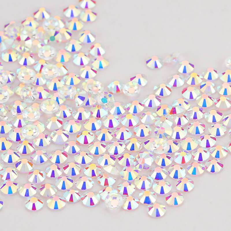 Crystal AB Unfoiled Glass Flat Back Glue-On Rhinestones 16 Cut
