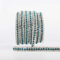 10 Yards Crystal & Indicolite Rhinestones Close Cup Chain - 3 Rows Silver Base WholesaleRhinestone