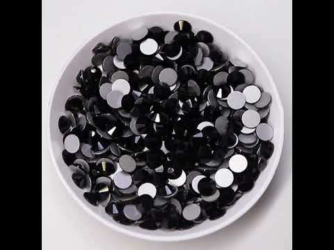 Sort glas flad ryg rhinestones sølv tilbage