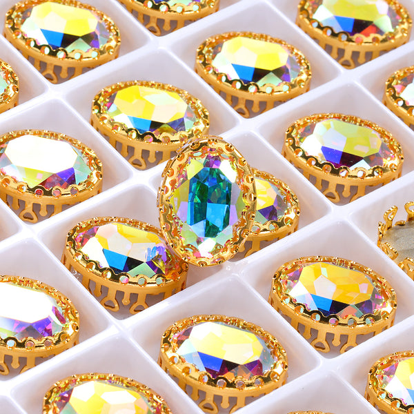 Crystal AB Oval Shape High-Quality Glass Sew-on Nest Hollow Claw Rhinestones WholesaleRhinestone