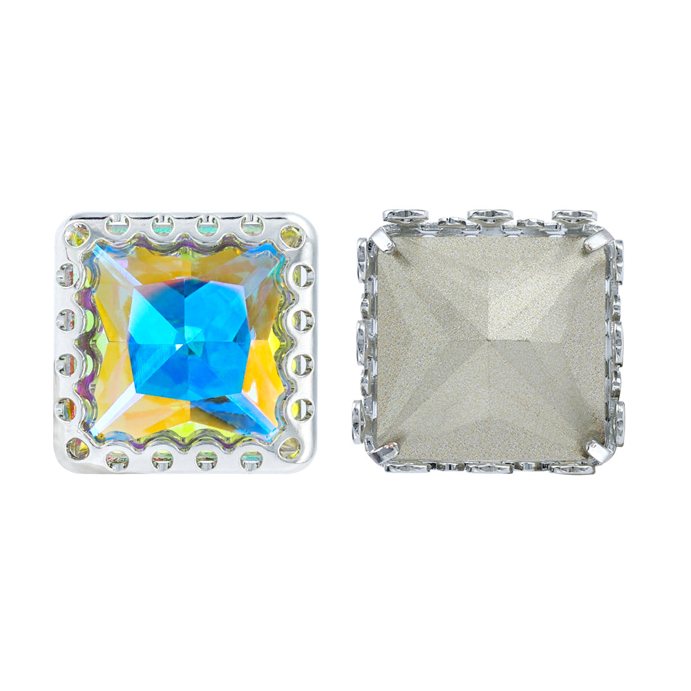 Crystal AB Princess Square Shape High-Quality Glass Sew-on Nest Hollow Claw Rhinestones