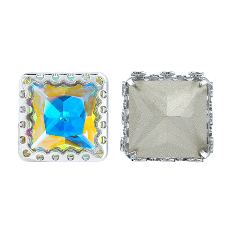 Crystal AB Princess Square Shape High-Quality Glass Sew-on Nest Hollow Claw Rhinestones