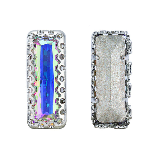 Crystal AB Princess Baguette Shape High-Quality Glass Sew-on Nest Hollow Claw Rhinestones WholesaleRhinestone