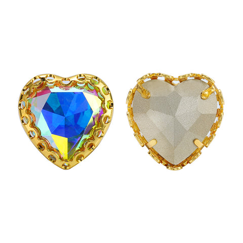 Crystal AB Maxi Heart Shape High-Quality Glass Sew-on Nest Hollow Claw Rhinestones