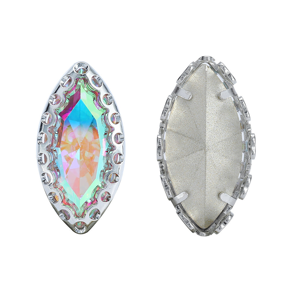 Crystal AB Navette Shape High-Quality Glass Sew-on Nest Hollow Claw Rhinestones WholesaleRhinestone