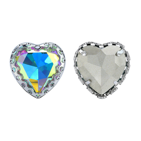 Crystal AB Maxi Heart Shape High-Quality Glass Sew-on Nest Hollow Claw Rhinestones
