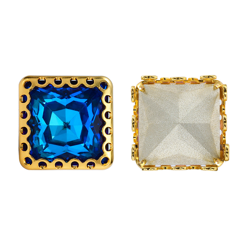 Bermuda Blue Princess Square Shape High-Quality Glass Sew-on Nest Hollow Claw Rhinestones WholesaleRhinestone