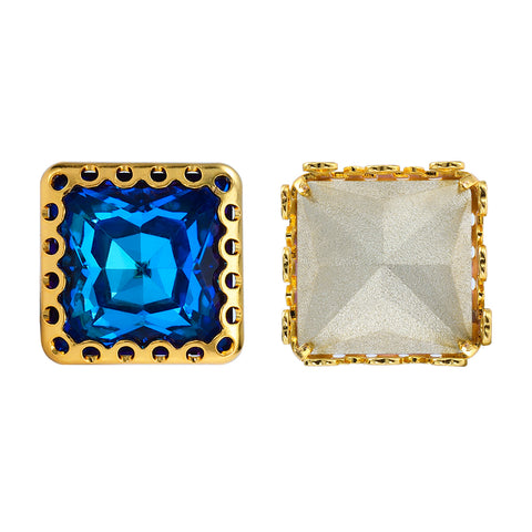 Bermuda Blue Princess Square Shape High-Quality Glass Sew-on Nest Hollow Claw Rhinestones