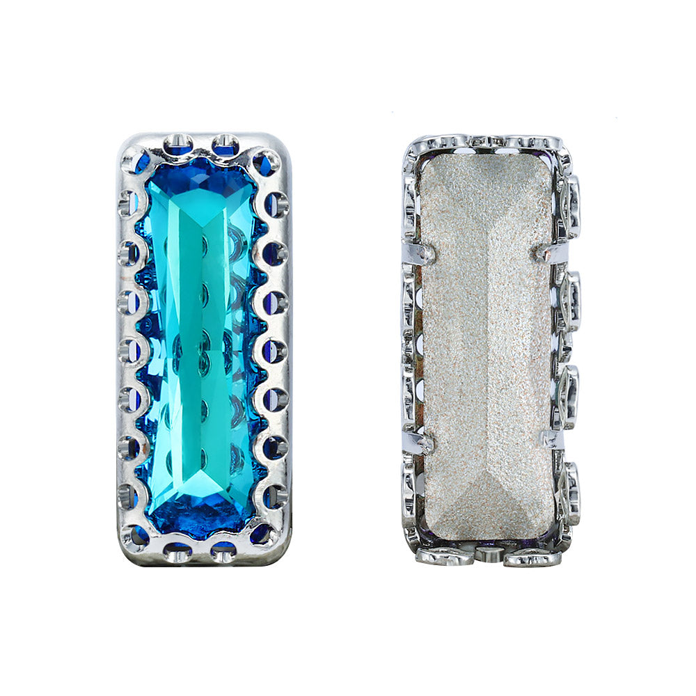 Bermuda Blue Princess Baguette Shape High-Quality Glass Sew-on Nest Hollow Claw Rhinestones WholesaleRhinestone
