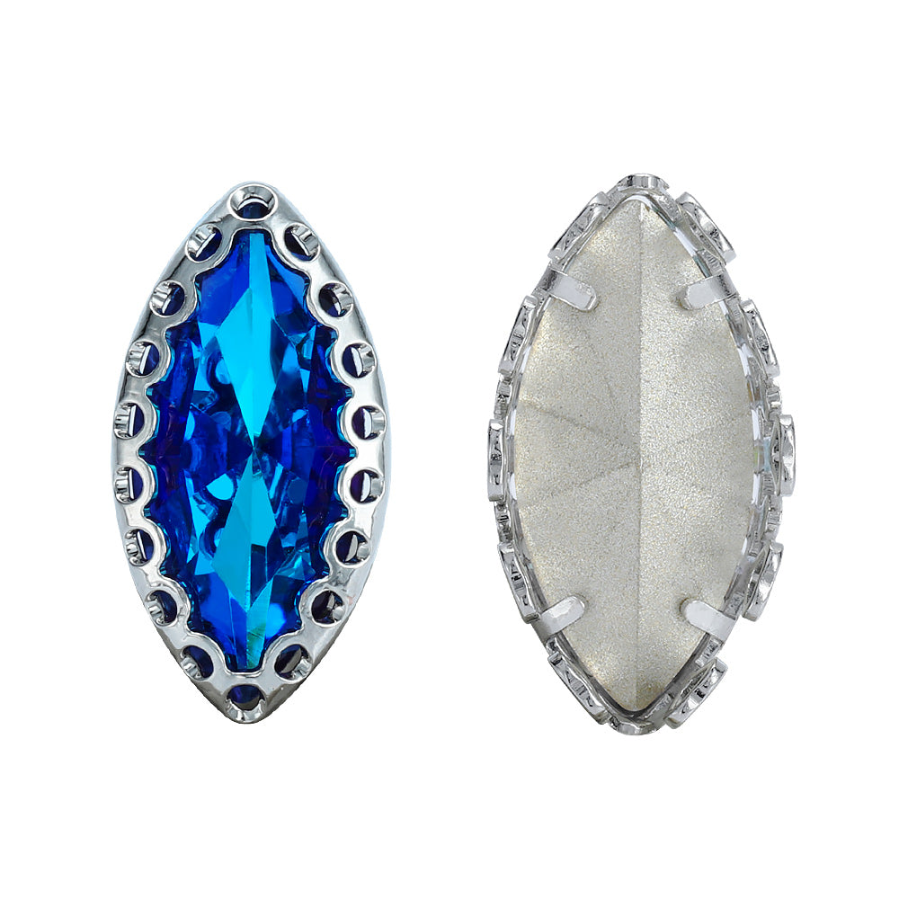 Bermuda Blue Navette Shape High-Quality Glass Sew-on Nest Hollow Claw Rhinestones WholesaleRhinestone
