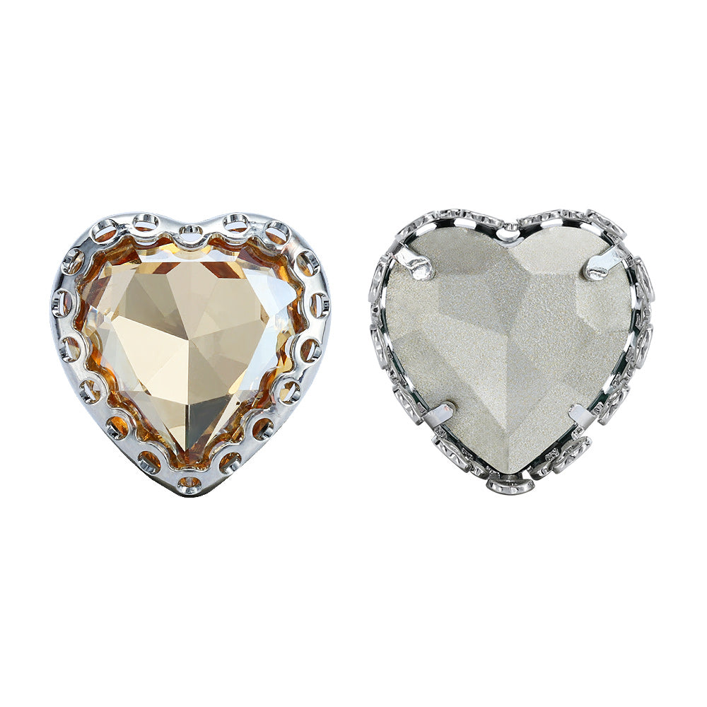 Golden Shadow Maxi Heart Shape High-Quality Glass Sew-on Nest Hollow Claw Rhinestones