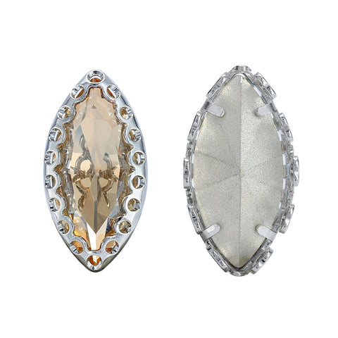 Golden Shadow Navette Shape High-Quality Glass Sew-on Nest Hollow Claw Rhinestones