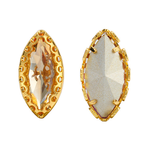 Golden Shadow Navette Shape High-Quality Glass Sew-on Nest Hollow Claw Rhinestones