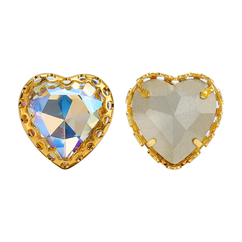 Moonlight Maxi Heart Shape High-Quality Glass Sew-on Nest Hollow Claw Rhinestones