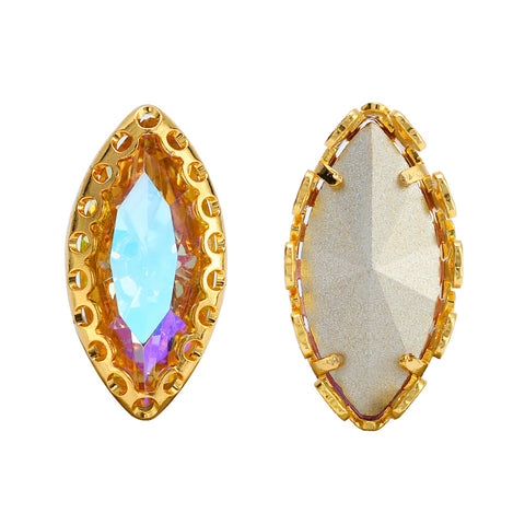 Paradise Shine Navette Shape High-Quality Glass Sew-on Nest Hollow Claw Rhinestones
