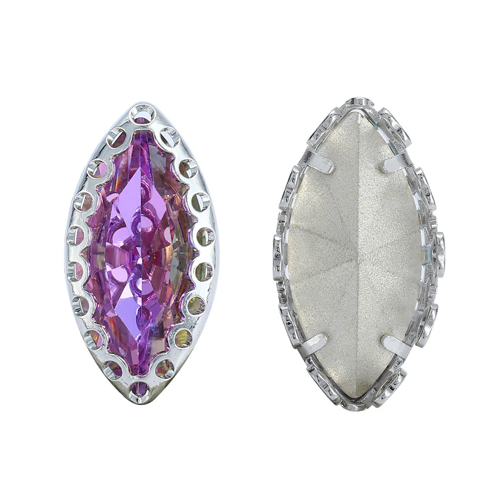 Vitrail Light Navette Shape High-Quality Glass Sew-on Nest Hollow Claw Rhinestones WholesaleRhinestone