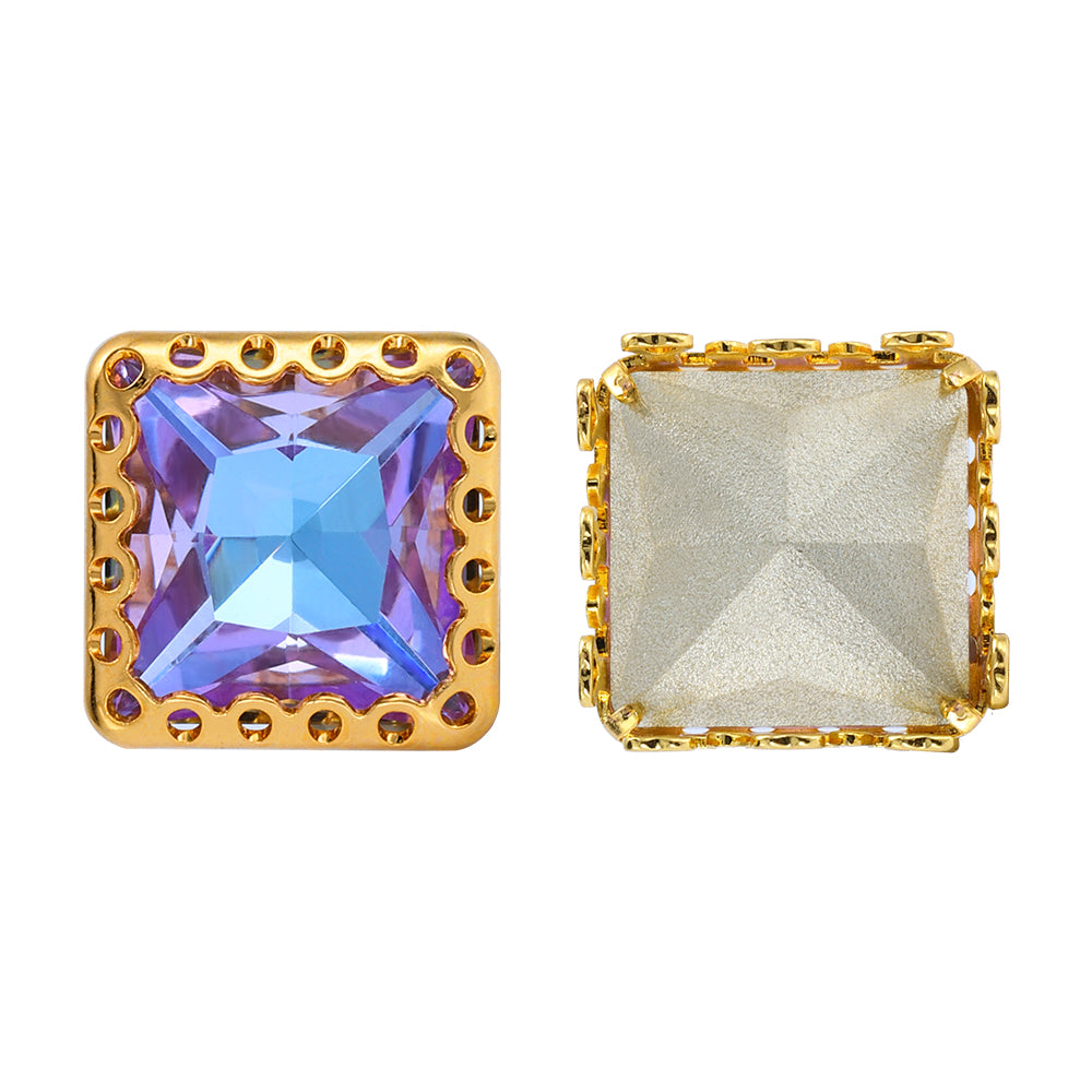 Vitrail Light Princess Square Shape高品質のガラス縫製巣の中空の爪Rhinestones
