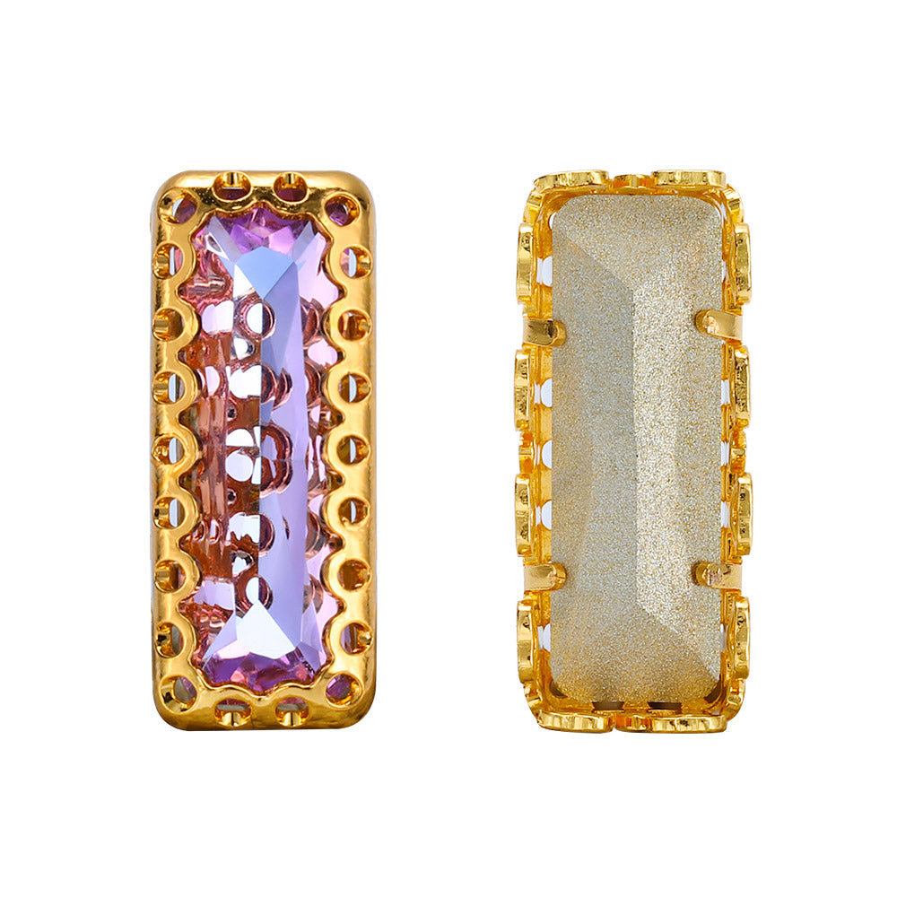 Vitrail Light Princess Baguette Shape High-Quality Glass Sew-on Nest Hollow Claw Rhinestones
