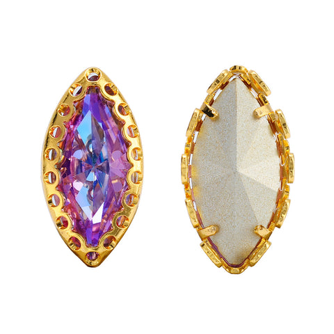 Vitrail Light Navette Shape High-Quality Glass Sew-on Nest Hollow Claw Rhinestones