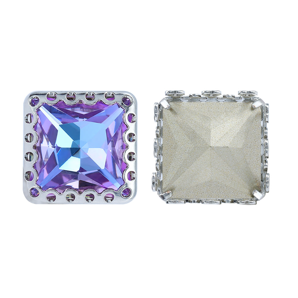 Vitrail Light Princess Square Shape高品質のガラス縫製巣の中空の爪Rhinestones
