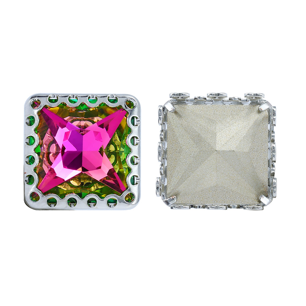 Vitrail Rose Princess Square Shape High-Quality Glass Sew-on Nest Hollow Claw Rhinestones WholesaleRhinestone