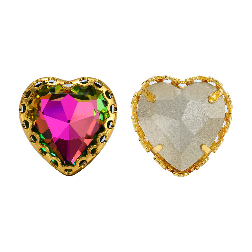 Vitrail Rose Maxi Heart Shape High-Quality Glass Sew-on Nest Hollow Claw Rhinestones