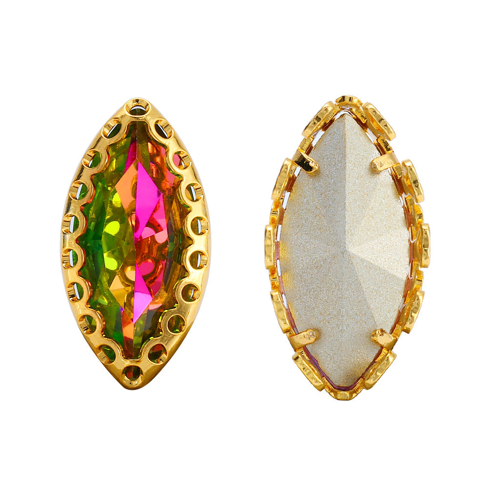 Vitrail Rose Navette Shape High-Quality Glass Sew-on Nest Hollow Claw Rhinestones Secondary image