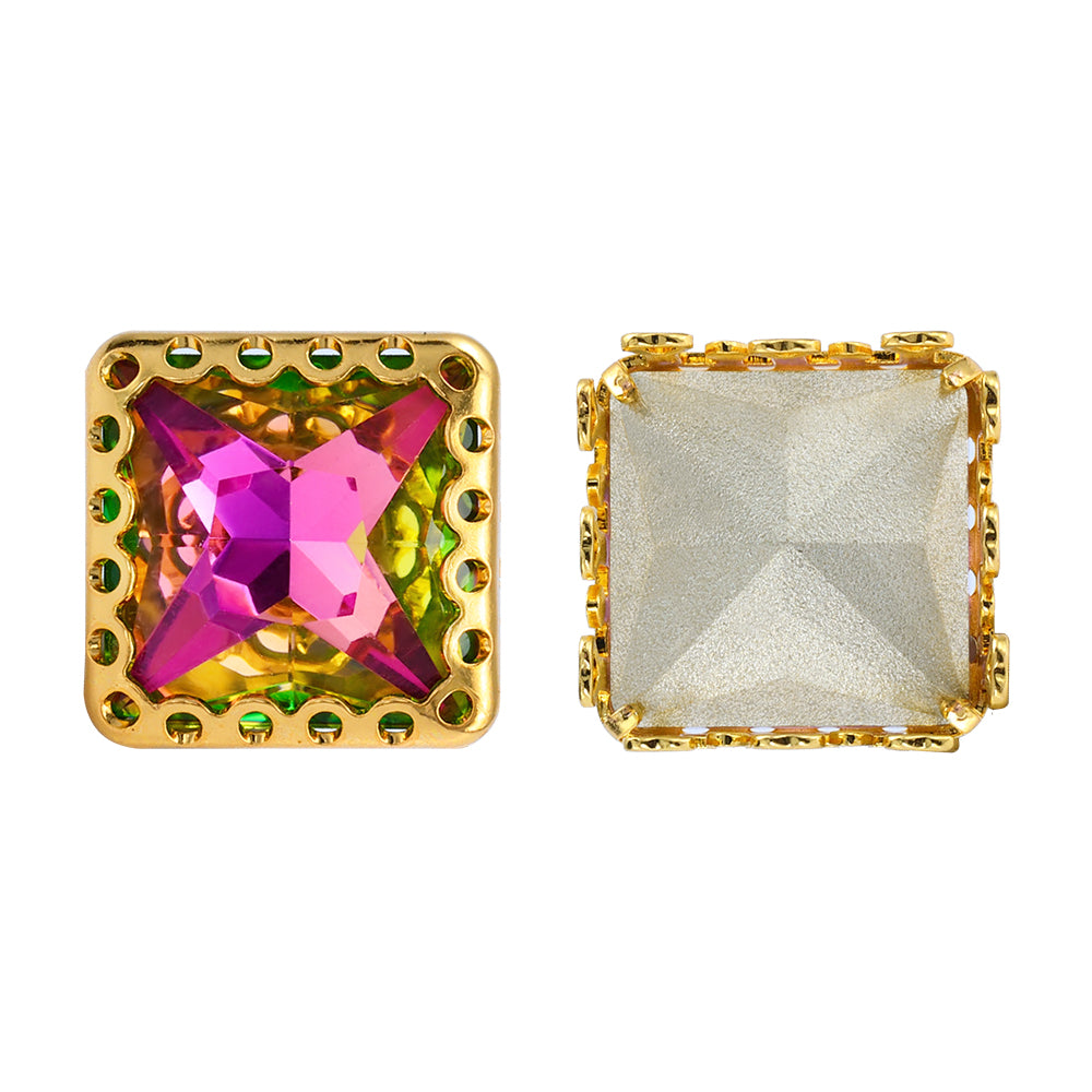 Vitrail Rose Princess Square Shape High-Quality Glass Sew-on Nest Hollow Claw Rhinestones