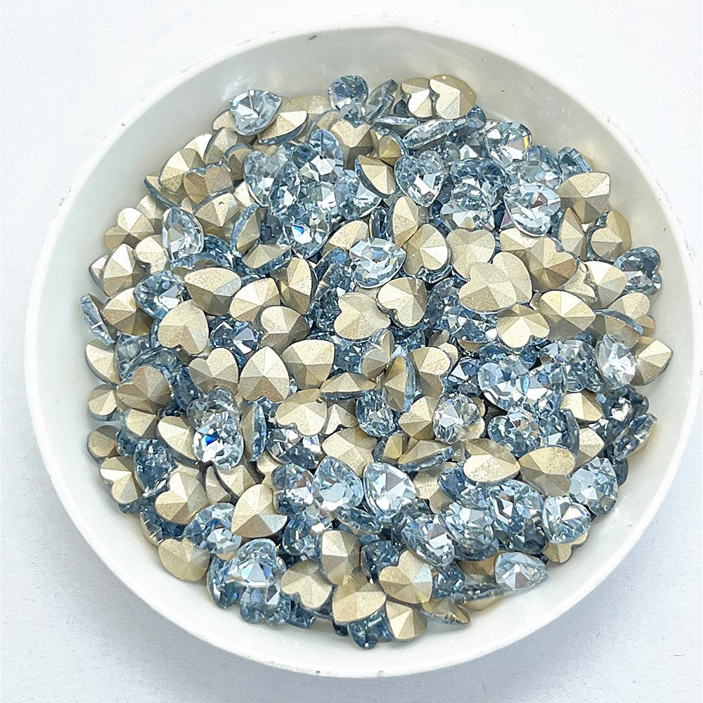 Lt Light Blue Heart Shape Glass Pointed Back Fancy Rhinestones WholesaleRhinestone