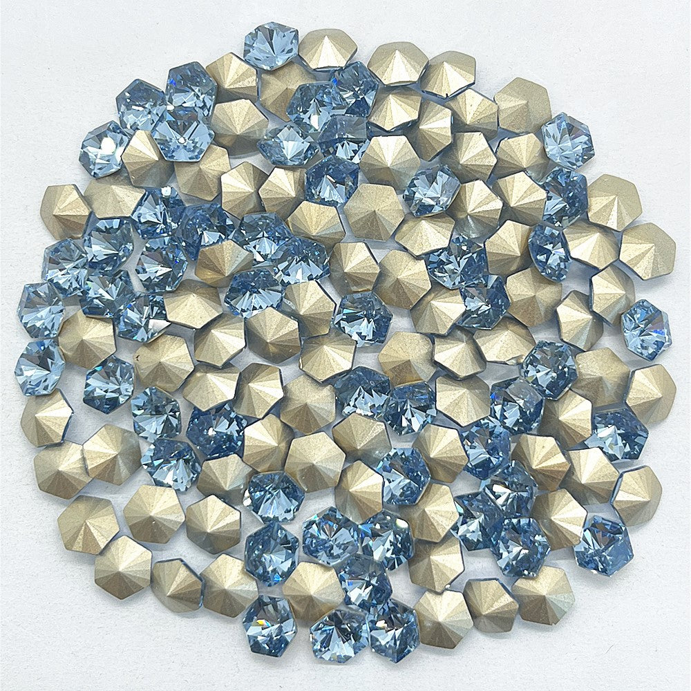 Lt Light Blue Hexagon kaleidoscope Shape Glass Pointed Back Fancy Rhinestones WholesaleRhinestone