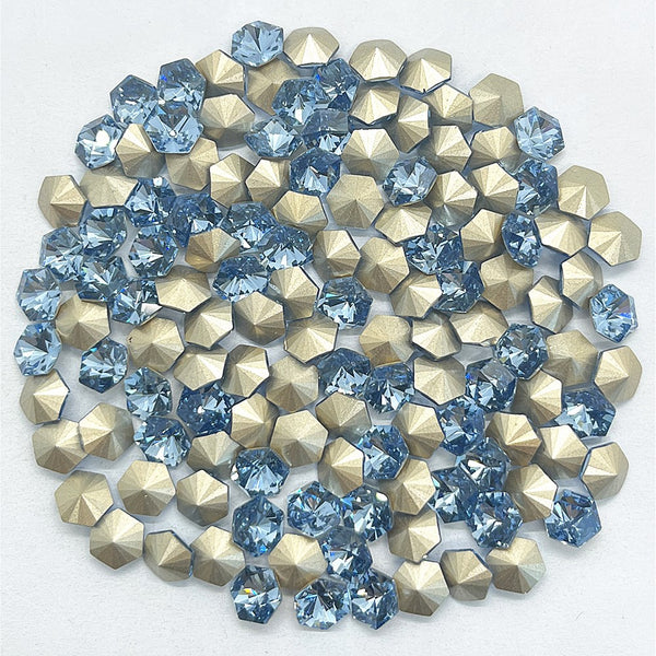Lt Light Blue Hexagon kaleidoscope Shape Glass Pointed Back Fancy Rhinestones WholesaleRhinestone
