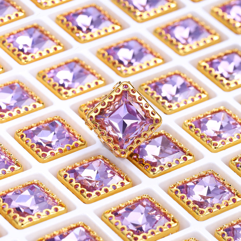 Violet prinses vierkante vorm hoogwaardige glas naa-on nest holle klauw strass