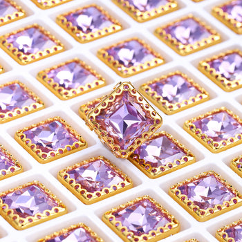 Violet Princess Square Shape High-Quality Glass Sew-on Nest Hollow Claw Rhinestones WholesaleRhinestone