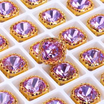 Violet Cushion Square Shape High-Quality Glass Sew-on Nest Hollow Claw Rhinestones WholesaleRhinestone