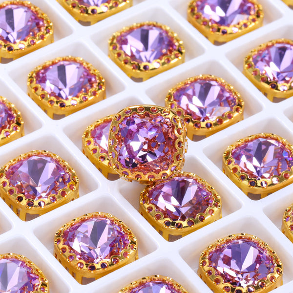 Violet Cushion Square Shape High-Quality Glass Sew-on Nest Hollow Claw Rhinestones WholesaleRhinestone
