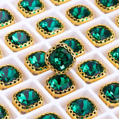 Emerald Cushion Square Shape High-Quality Glass Sew-on Nest Hollow Claw Rhinestones