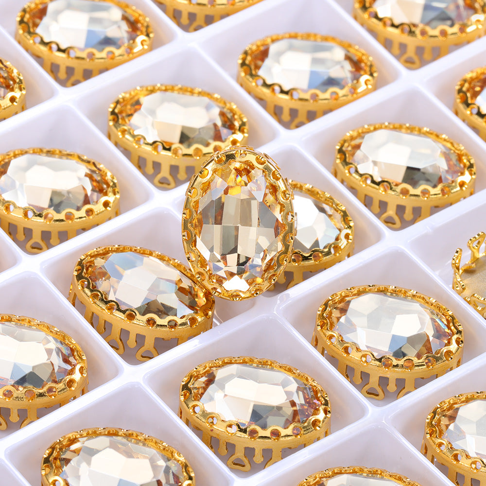 Golden Shadow Oval Shape High-Quality Glass Sew-on Nest Hollow Claw Rhinestones WholesaleRhinestone
